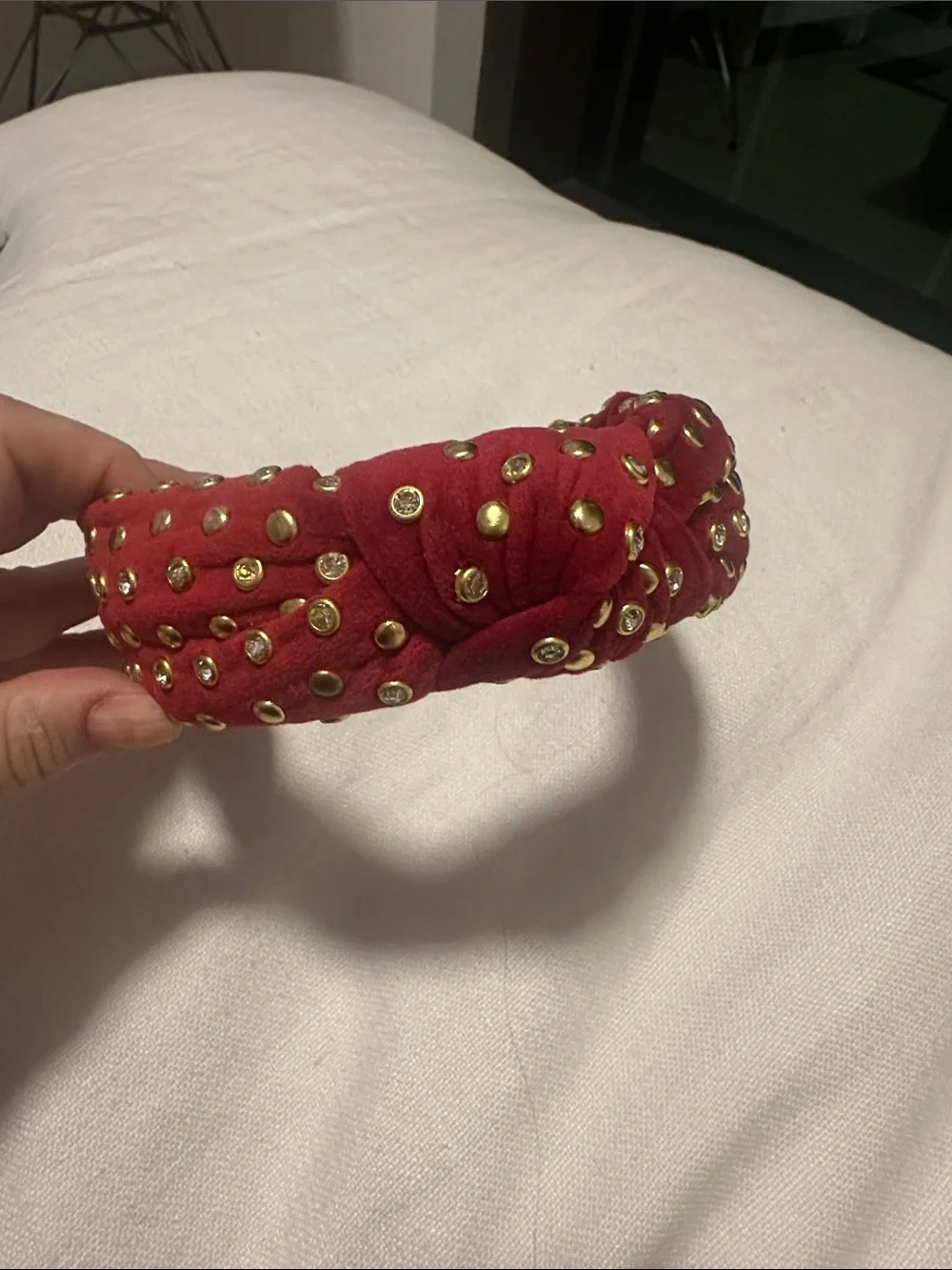 Lele Sadoughi Headband Red Velvet Gold and Crystal